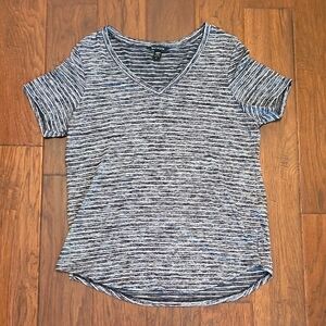 Athleta Black and White Striped V-Neck Top